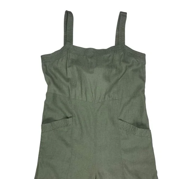 Nicole Miller Sleeveless Utility Wide Leg Linen Jumpsuit Women 2 Green Oversized - Picture 3 of 14